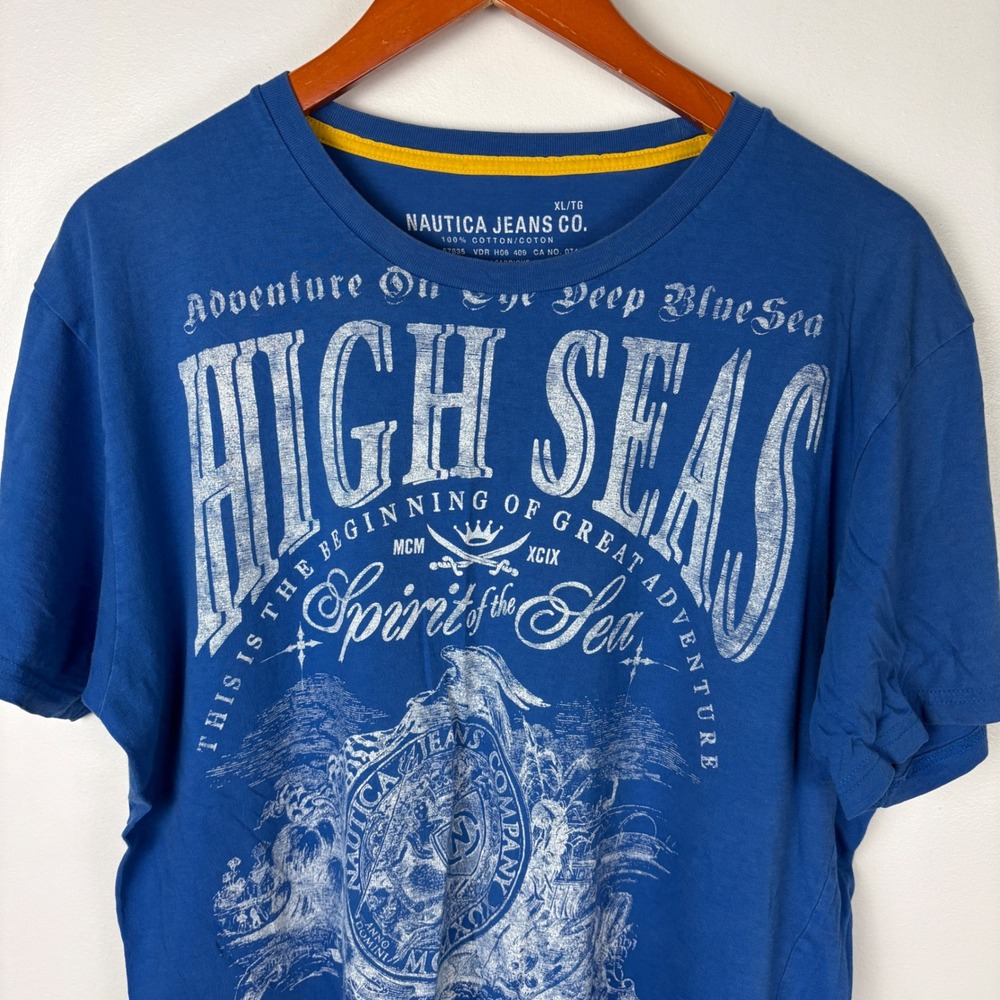 Nautica Jeans Co High Seas‎ Blue Graphic Print T-Shirt Mens XL